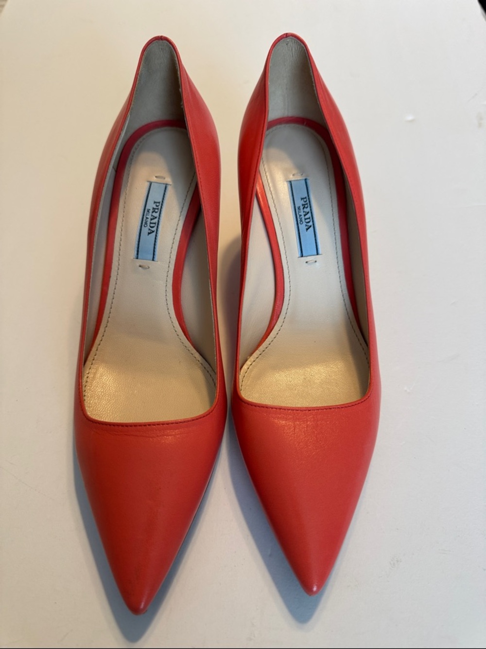Prada Coral Pointed-Toe Leather Pumps
